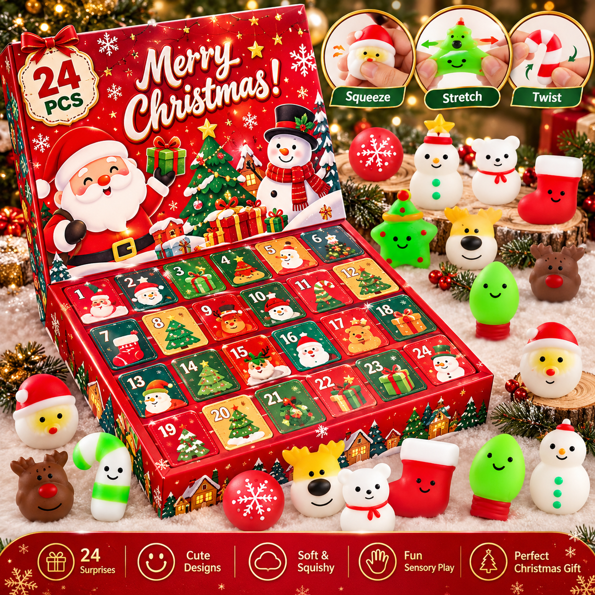 Santa Squeeze – 24-Day Christmas Squishy Advent Calendar