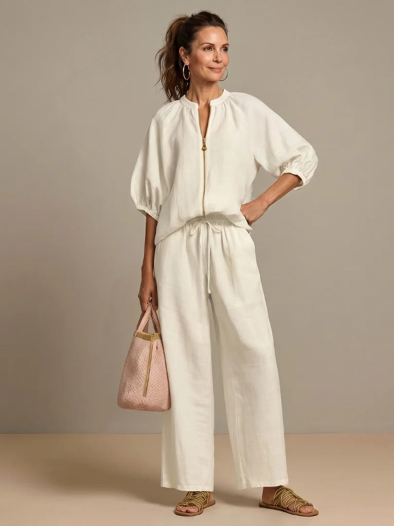 Boho Chic | Women's Two Piece Set with Puff Sleeves & Wide-Leg Pants | Casual Co Ord for Effortless Elegance 8