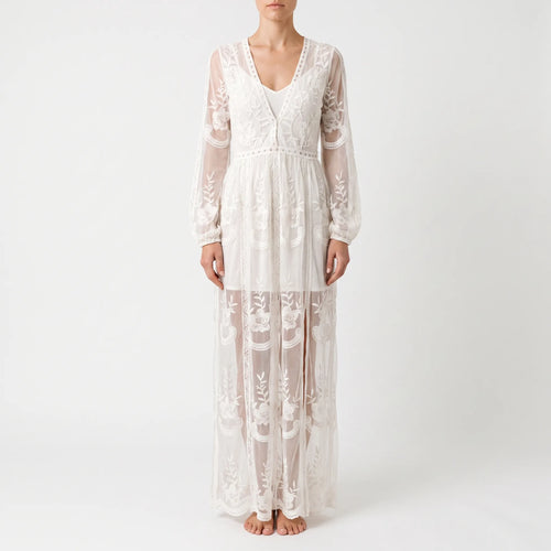 Catherine  - Sheer Floral Embroidered Maxi Dress