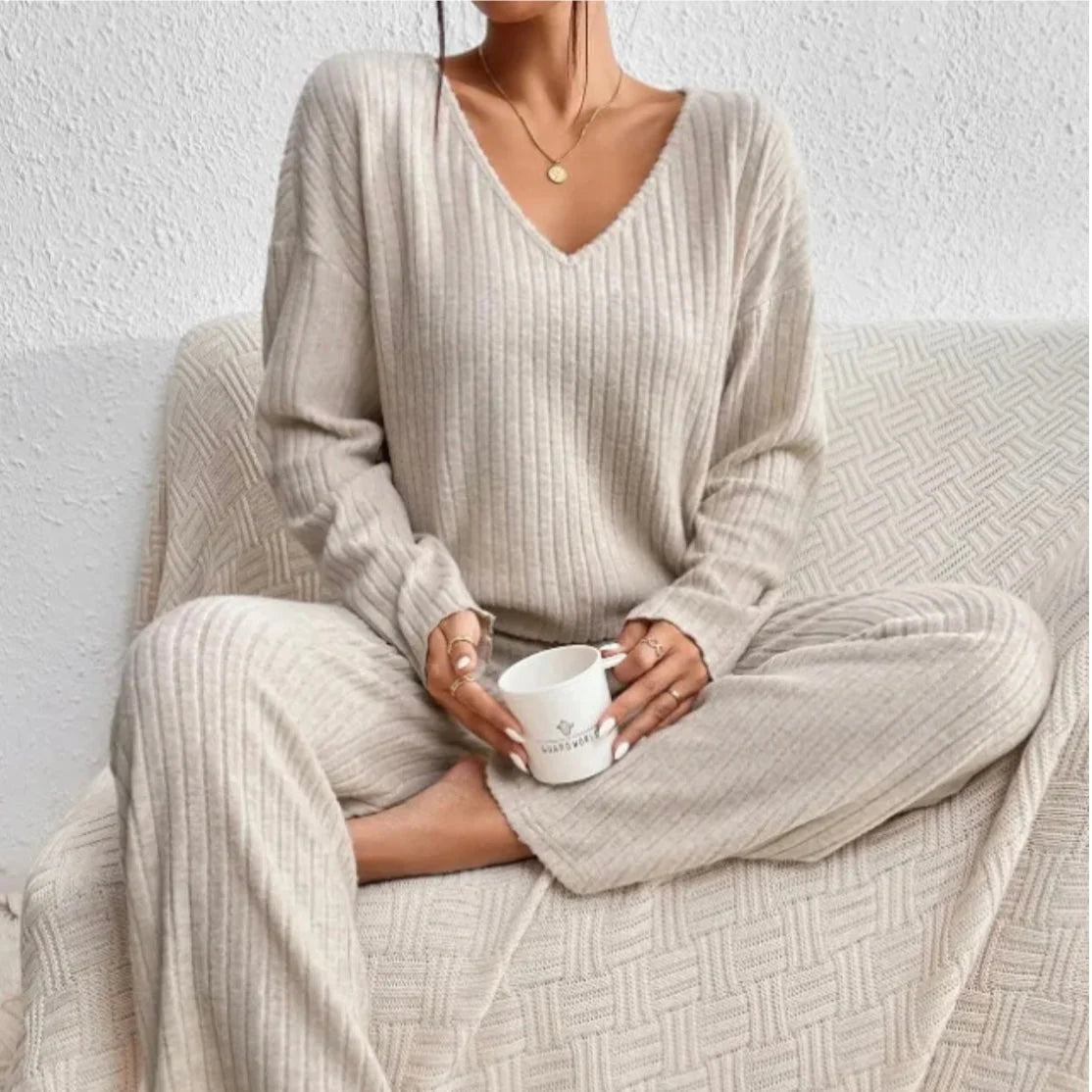 Clovedale | Women's Loungewear Set with V-Neck Top & Wide-Leg Trousers | Cozy Two-Piece Lounge Wear for Casual Comfort 7