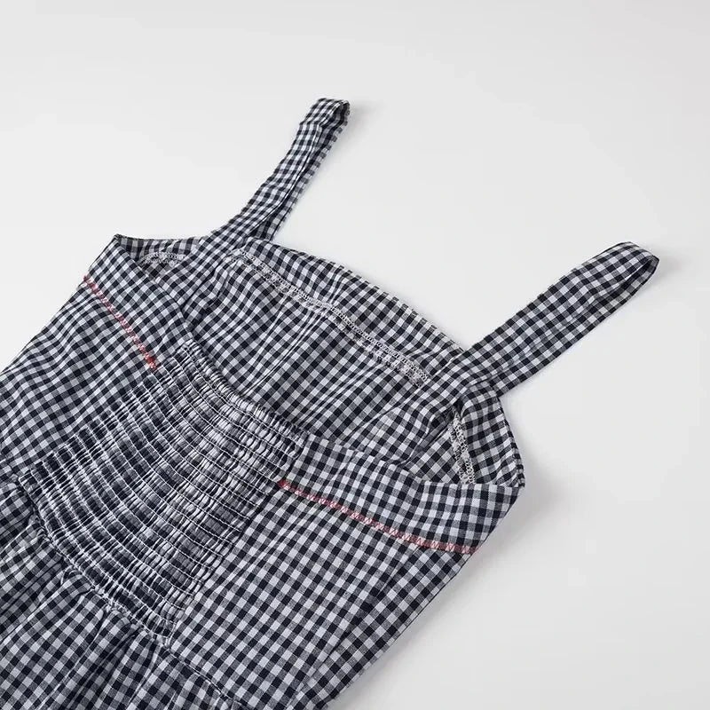 Crystal  - Gingham Print Square Neck Midi Dress