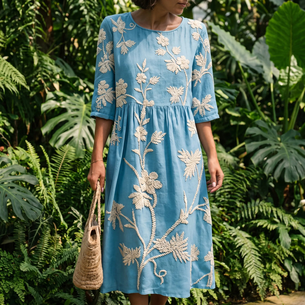 Elizabeth  - Relaxed Blue Floral Midi Dress