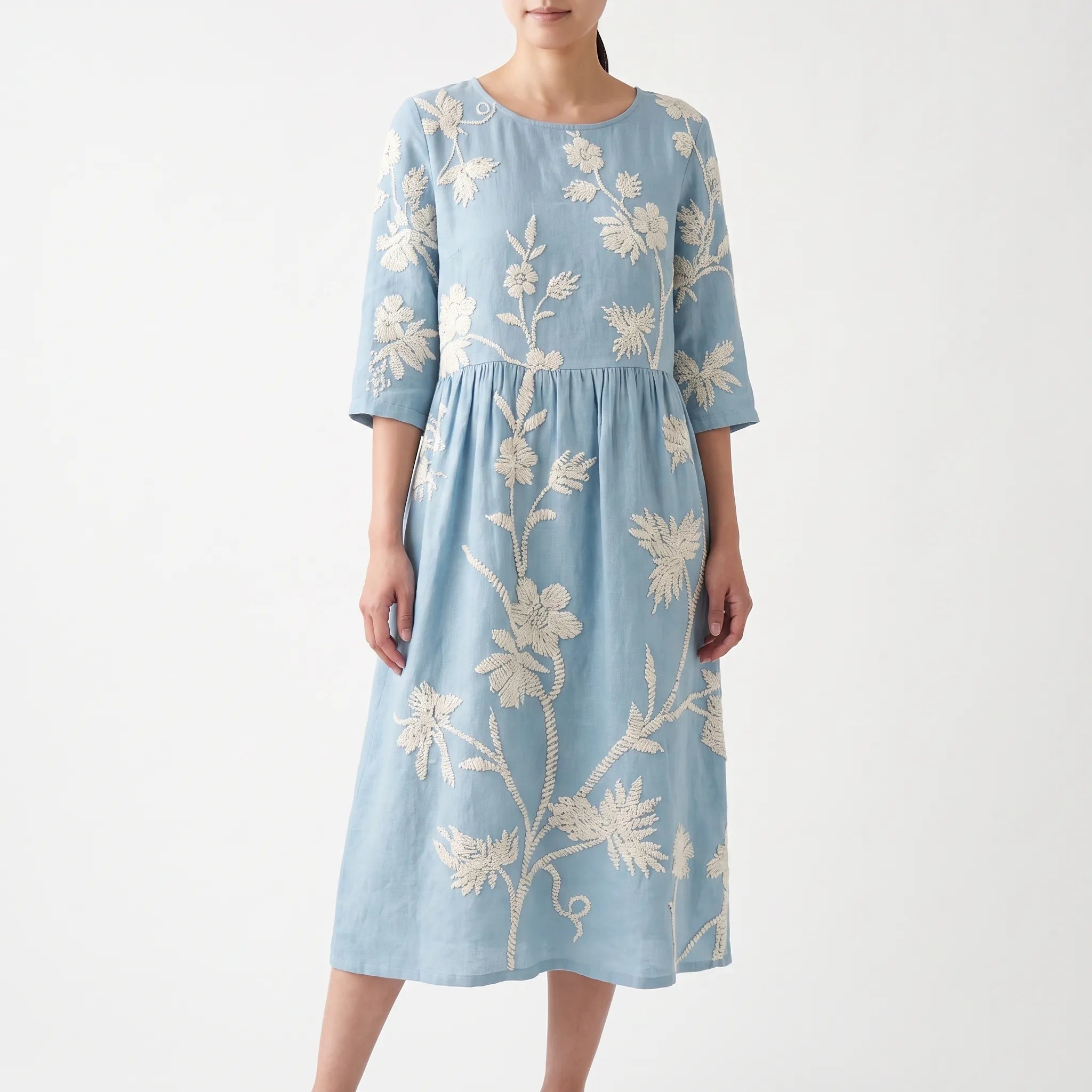Elizabeth  - Relaxed Blue Floral Midi Dress