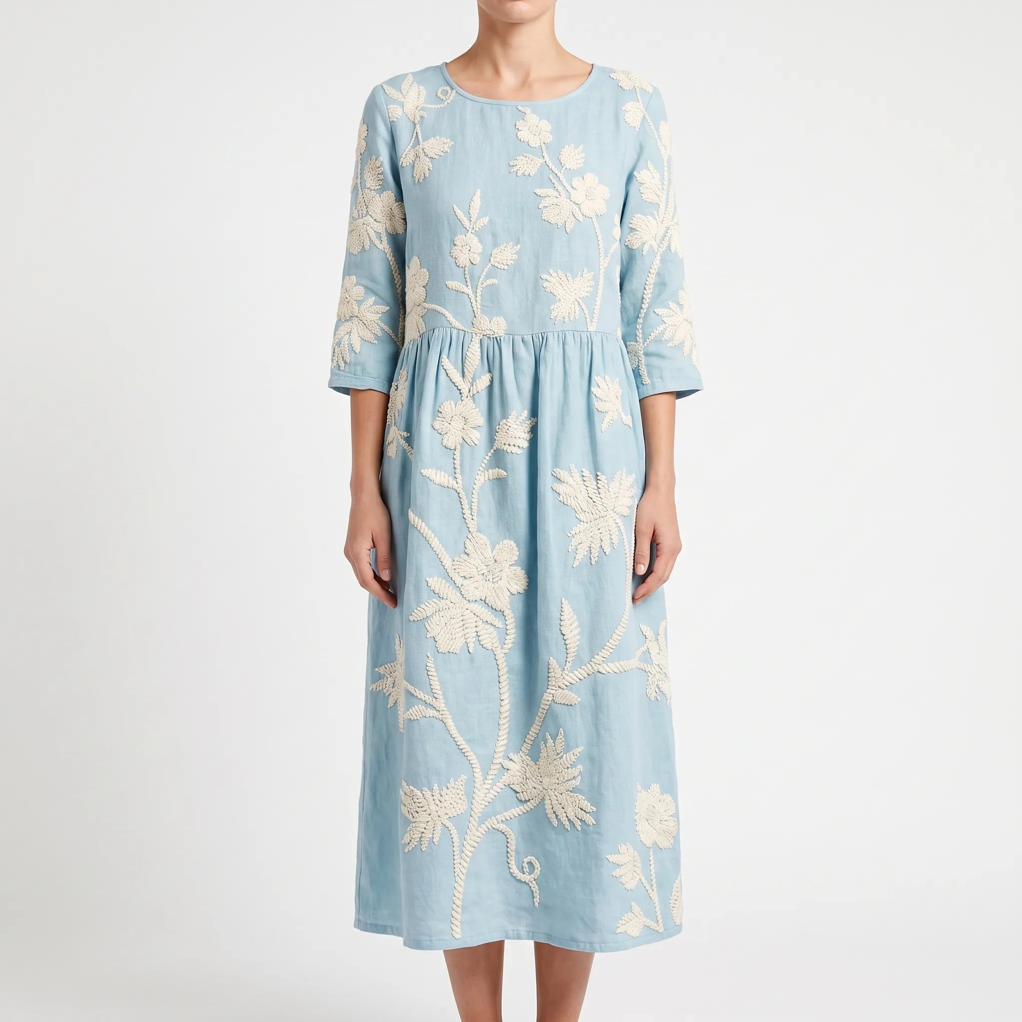Elizabeth  - Relaxed Blue Floral Midi Dress