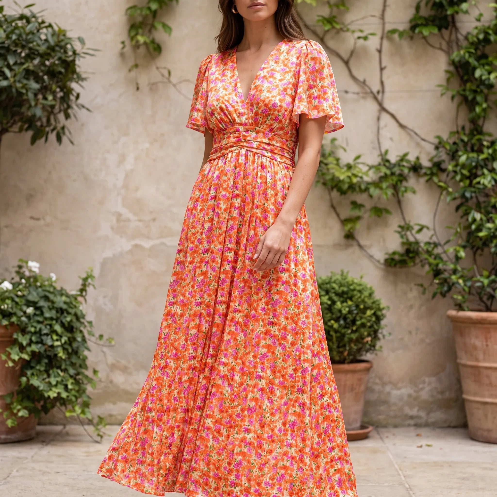 Elsie  - Floral V-Neck Summer Maxi Dress