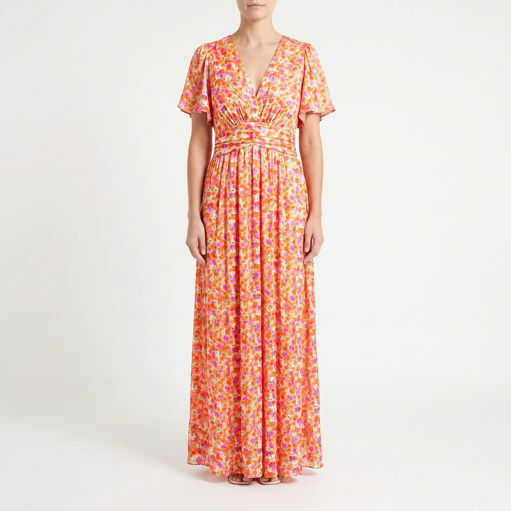 Elsie  - Floral V-Neck Summer Maxi Dress