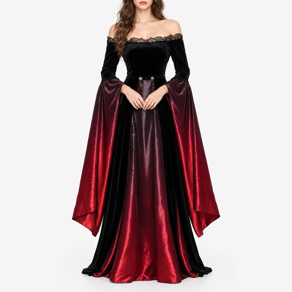 Halloween Lace Trim Trumpet Sleeve Costume Dress