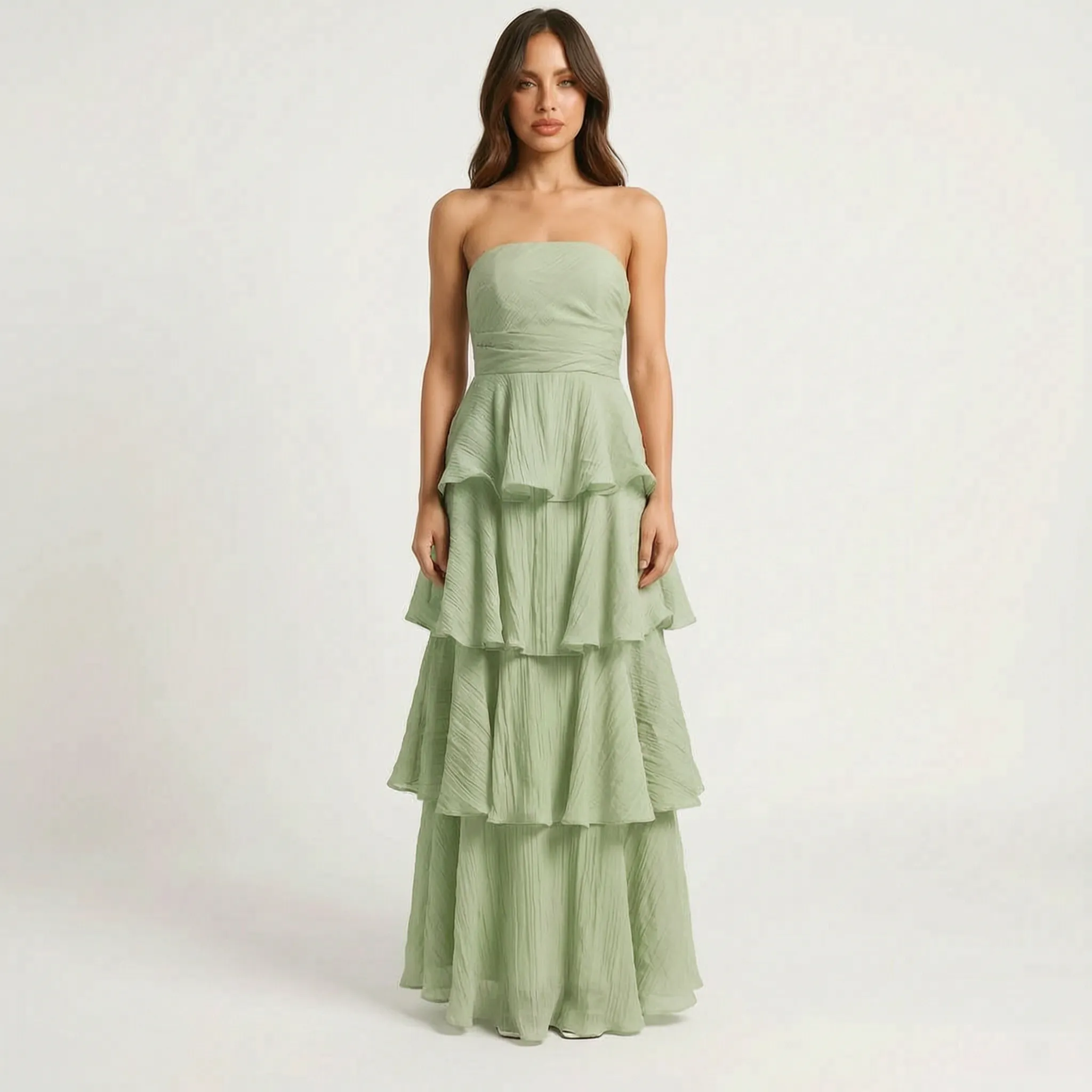 Janie  - Strapless Tiered Ruffle Maxi Dress
