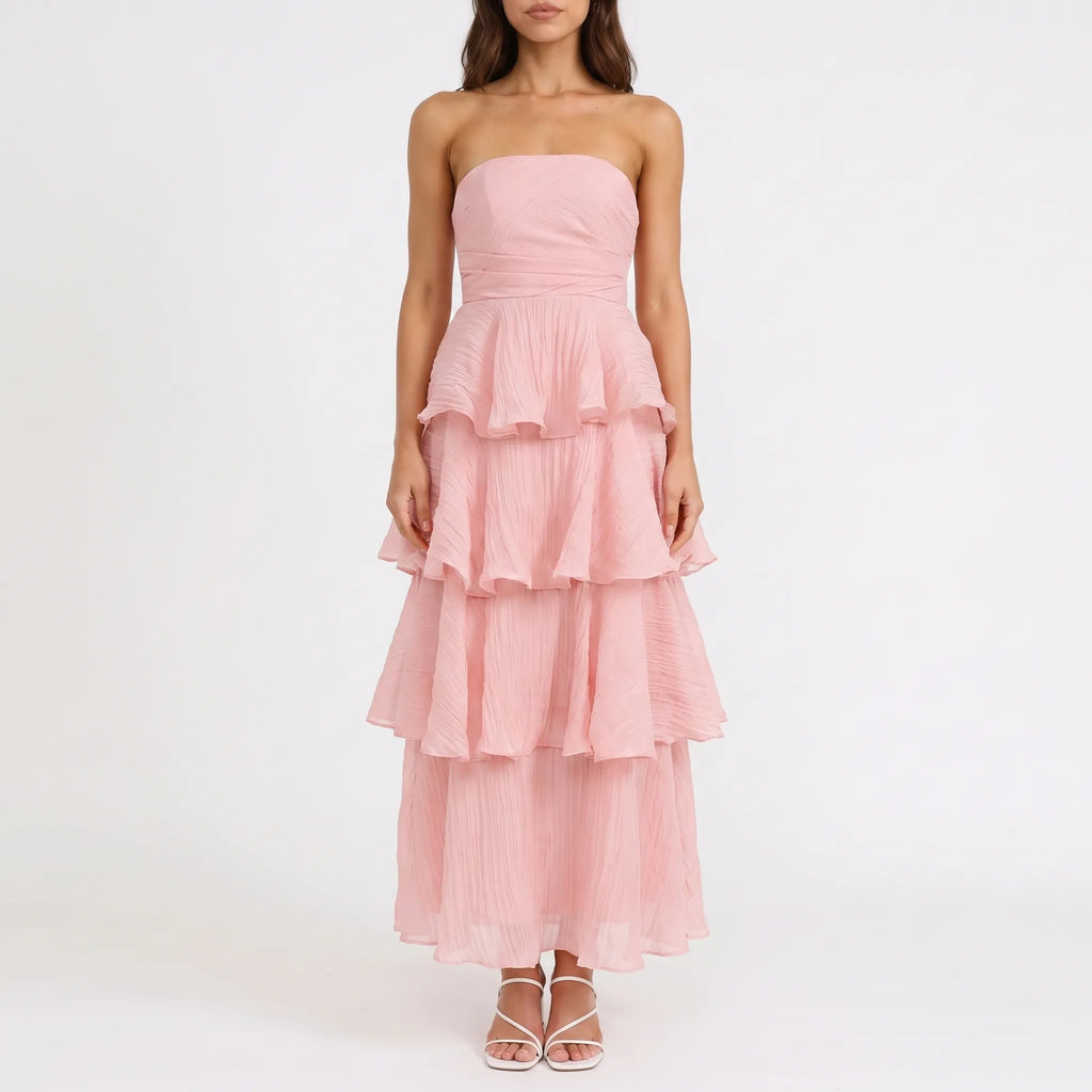 Janie  - Strapless Tiered Ruffle Maxi Dress