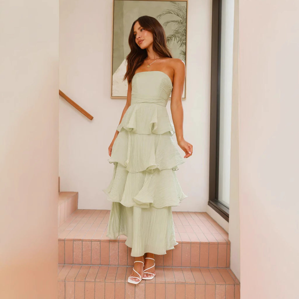 Janie  - Strapless Tiered Ruffle Maxi Dress