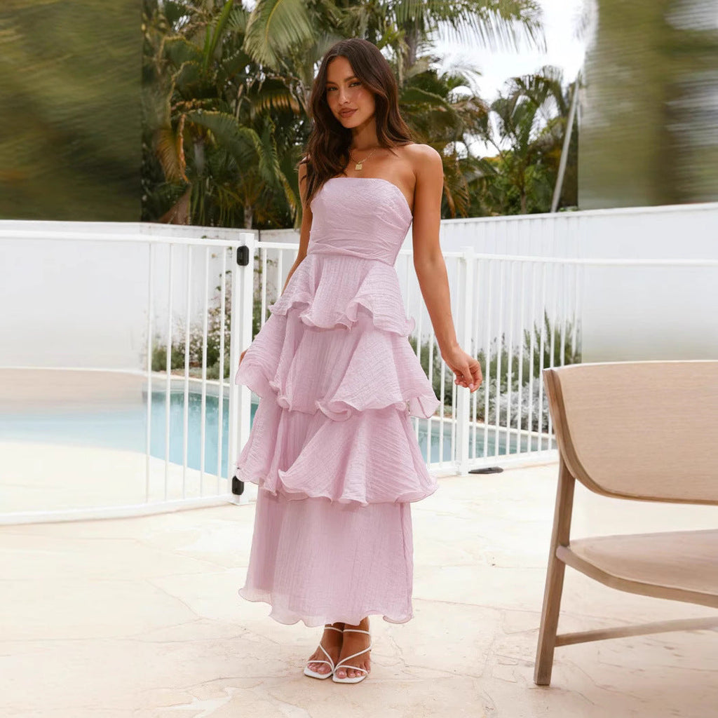 Janie  - Strapless Tiered Ruffle Maxi Dress
