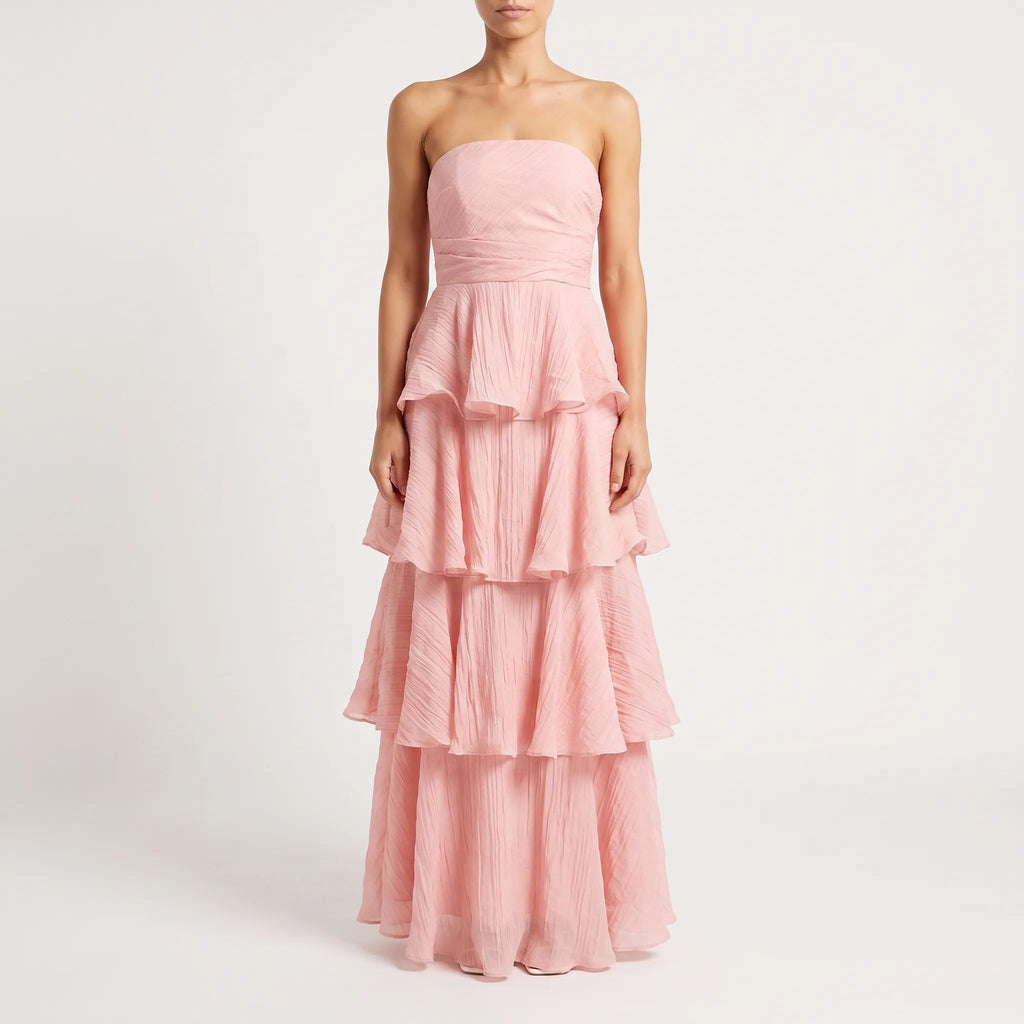 Janie  - Strapless Tiered Ruffle Maxi Dress