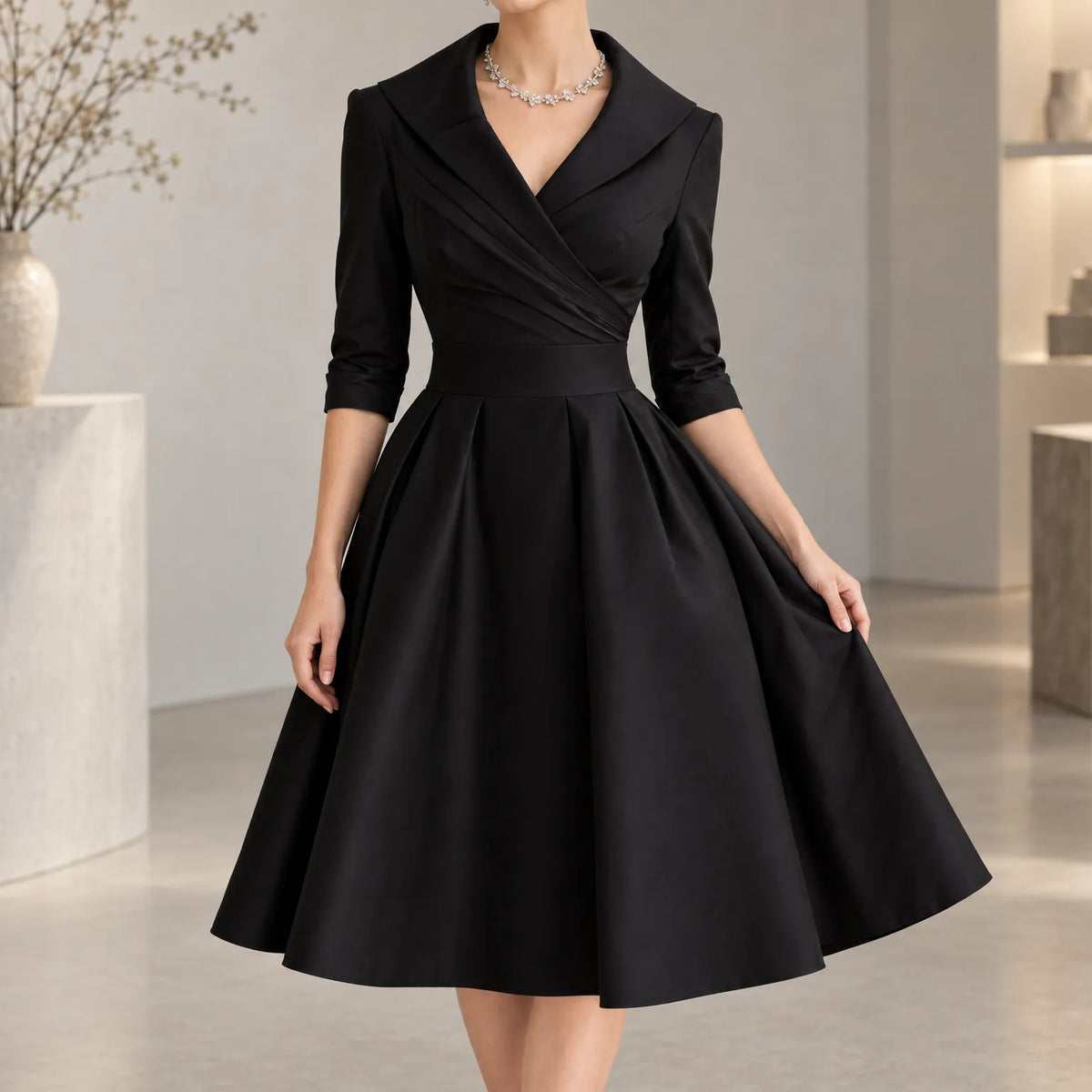 Kara  - Elegant A-Line Midi Dress