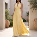 Karla  - Plunging Halterneck Yellow Maxi Dress