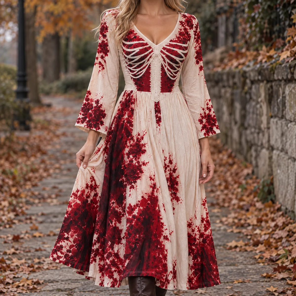 Kellie  - Floral Bodice Halloween Maxi Dress