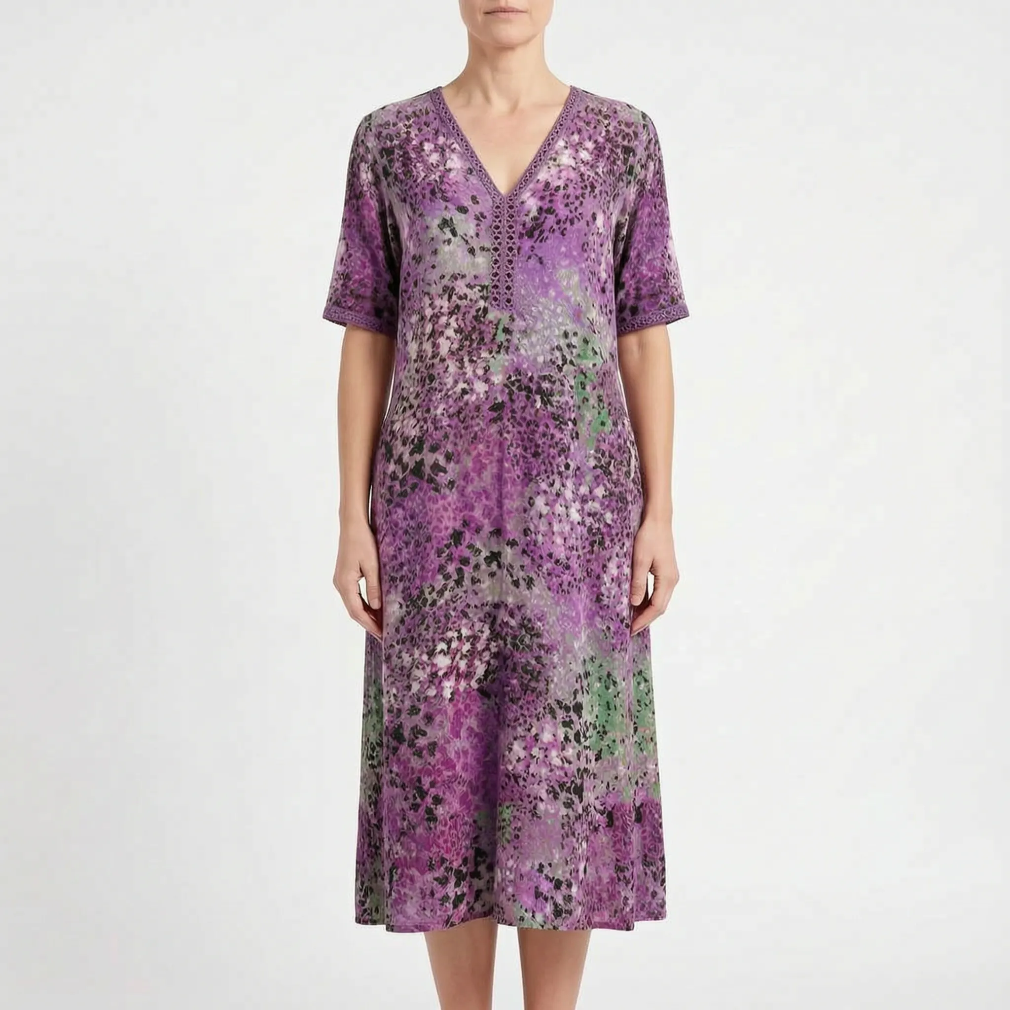 Kimberly  - Short-Sleeved Patterned Ladies Midi Dress