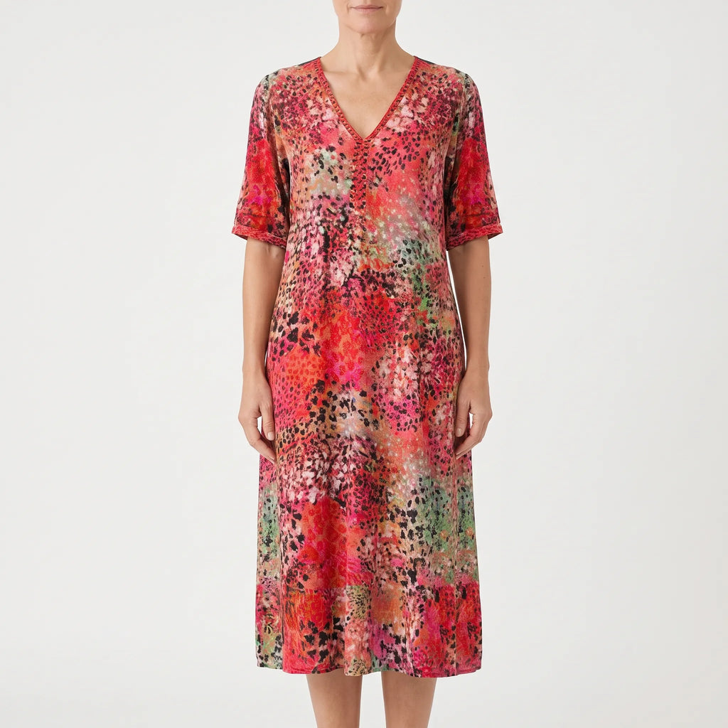 Kimberly  - Short-Sleeved Patterned Ladies Midi Dress