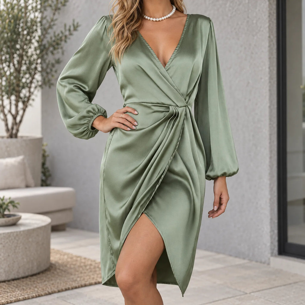 Leigh  - Long Sleeve Midi Wrap Dress