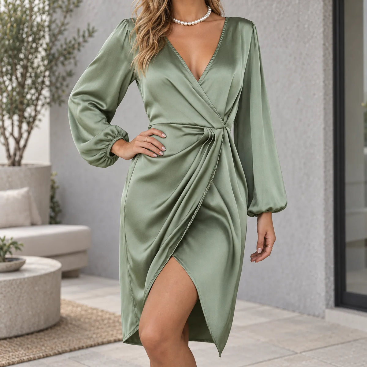 Leigh  - Long Sleeve Midi Wrap Dress