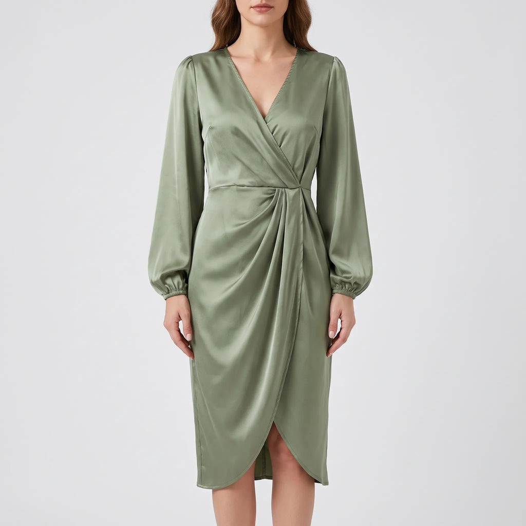 Leigh  - Long Sleeve Midi Wrap Dress