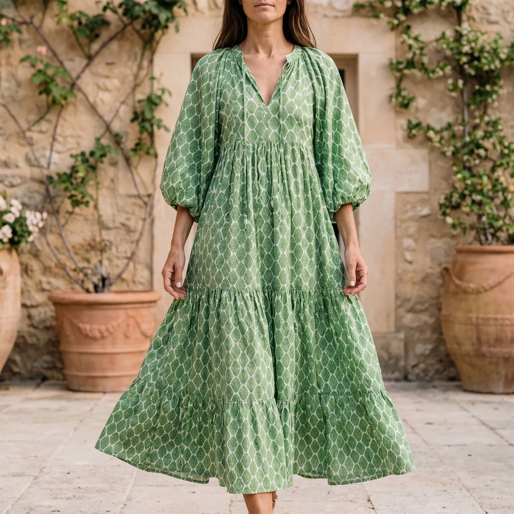 Maggie  - Relaxed Geometric Patterned Midi Dress
