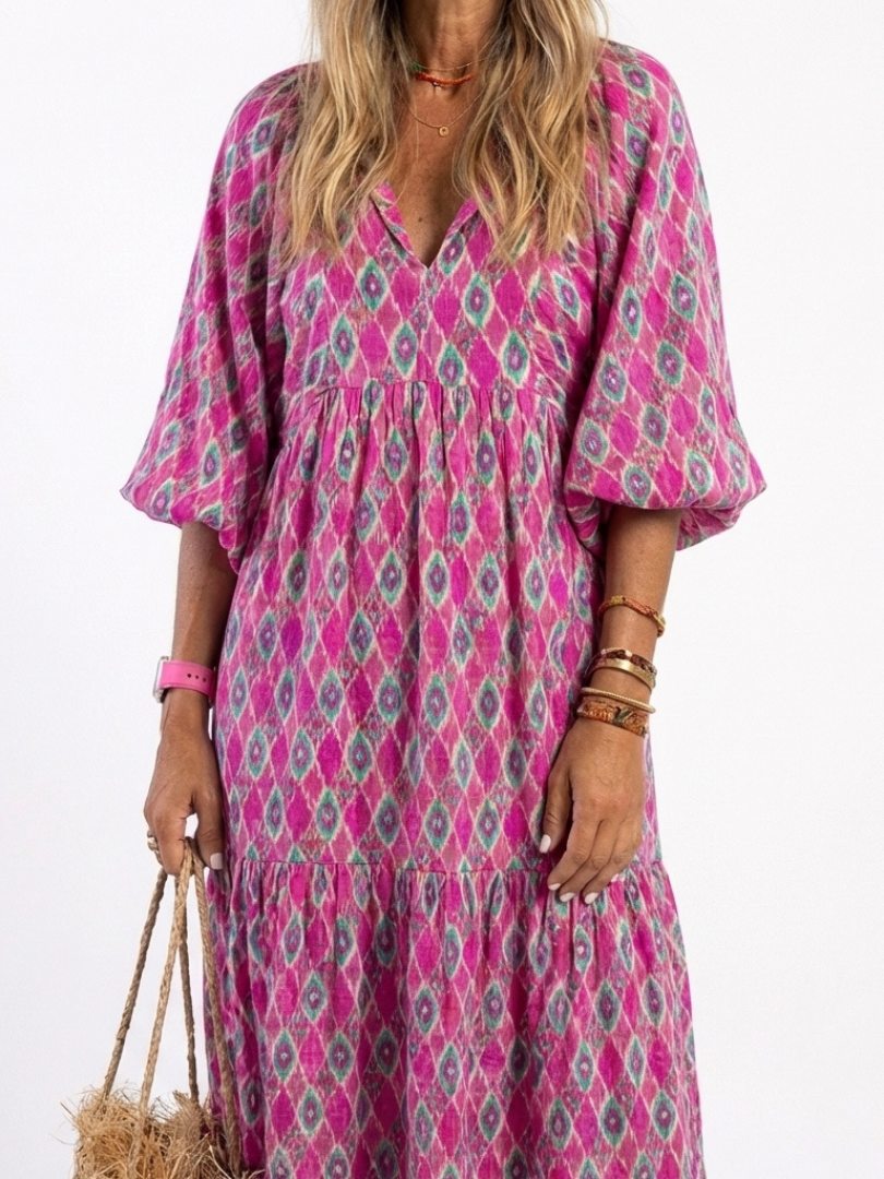 Maggie  - Relaxed Geometric Patterned Midi Dress