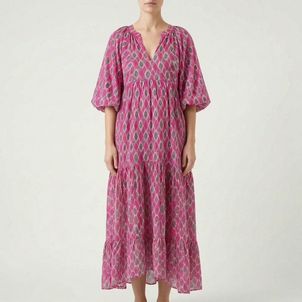 Maggie  - Relaxed Geometric Patterned Midi Dress
