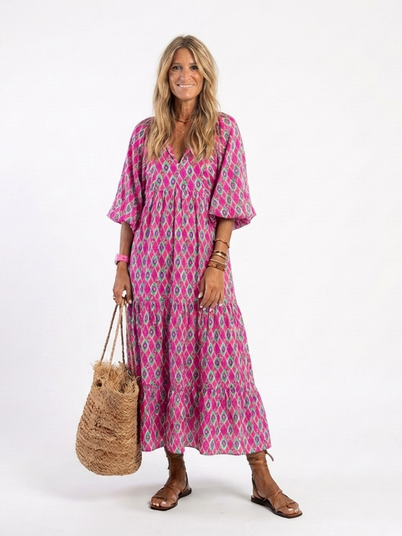 Maggie  - Relaxed Geometric Patterned Midi Dress