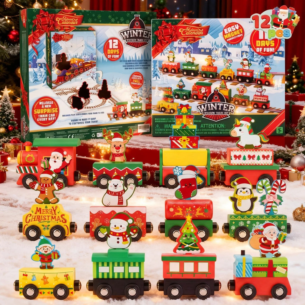 Magnetic Train Advent Calendar | 12 Friction-Powered Cars for Interactive Holiday Countdown Fun 0