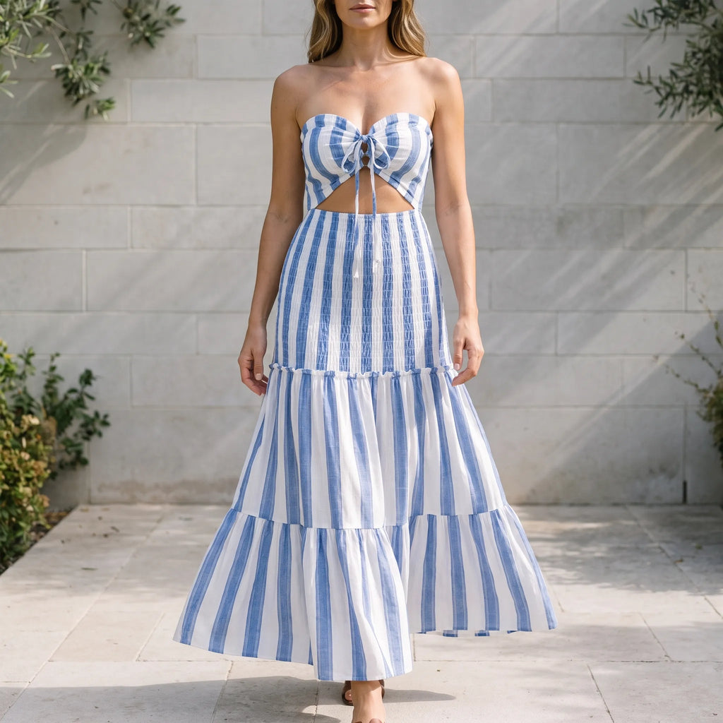 Mamie  - Strapless Striped Midi Dress