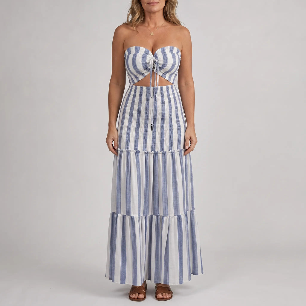 Mamie  - Strapless Striped Midi Dress