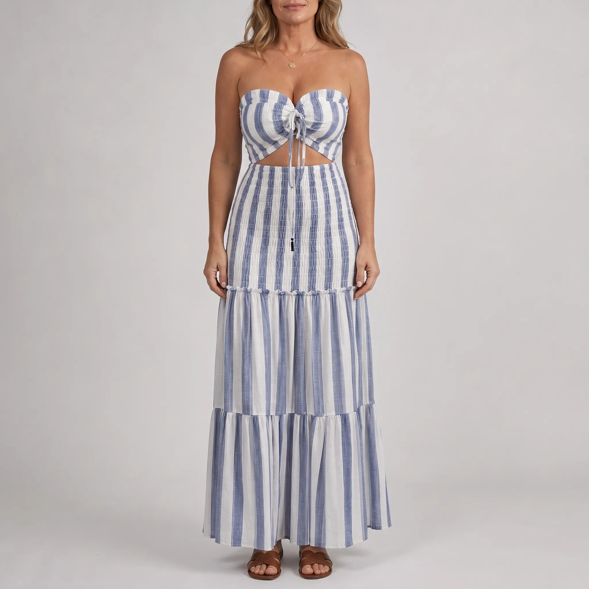 Mamie  - Strapless Striped Midi Dress
