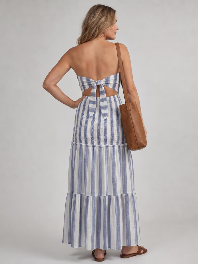 Mamie  - Strapless Striped Midi Dress