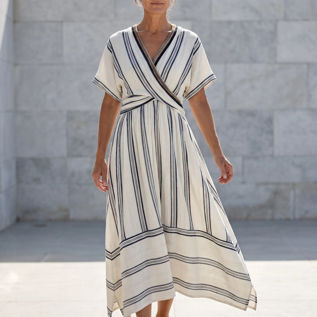 Mandy  - Striped V-Neck Casual Midi Dress