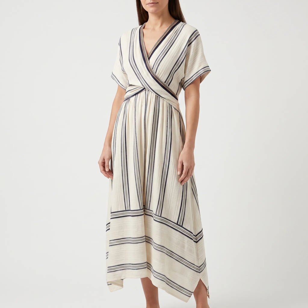 Mandy  - Striped V-Neck Casual Midi Dress