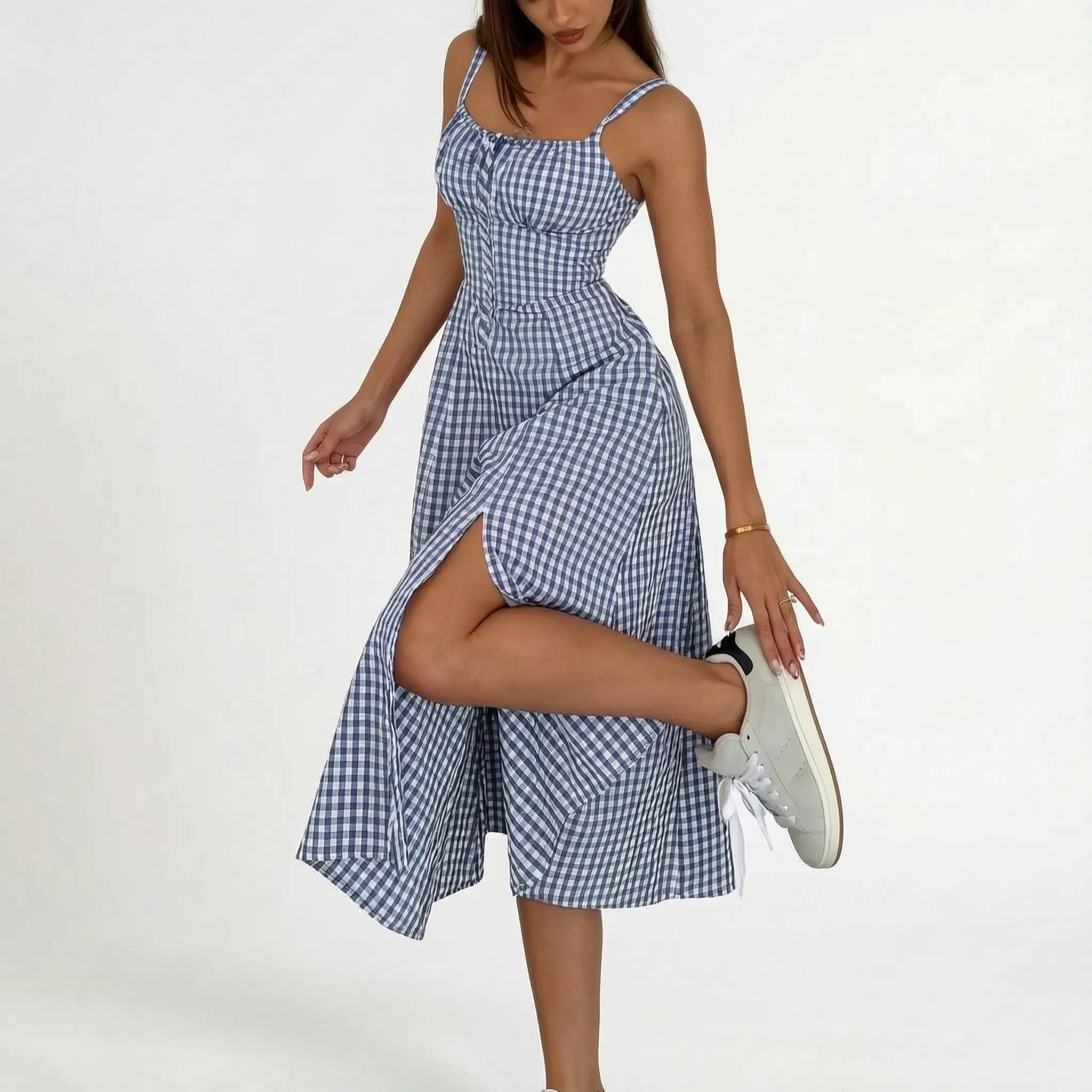 Margaret  - Plaid Ladies Summer Midi Dress