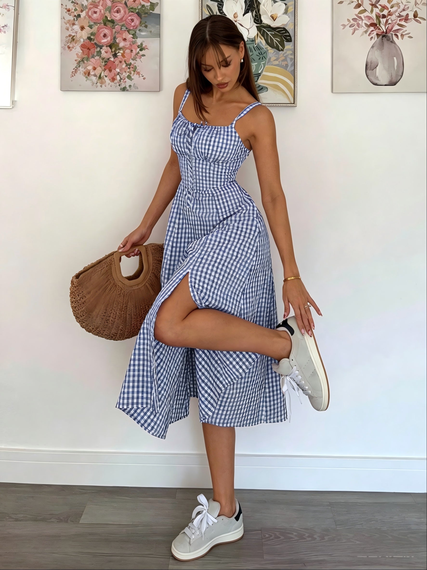 Margaret  - Plaid Ladies Summer Midi Dress