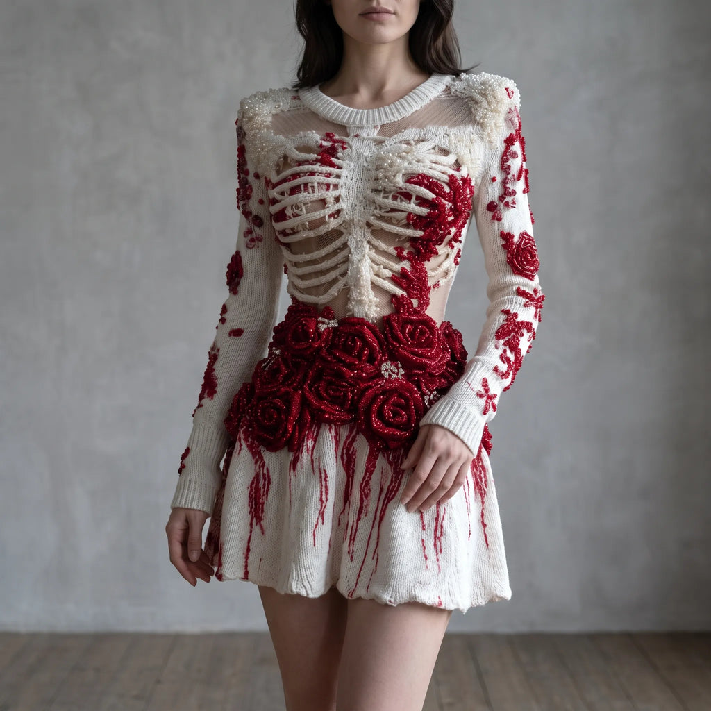 Mercedes  - Ribcage Cutout Knitted Mini Dress