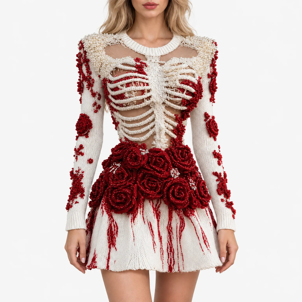 Mercedes  - Ribcage Cutout Knitted Mini Dress