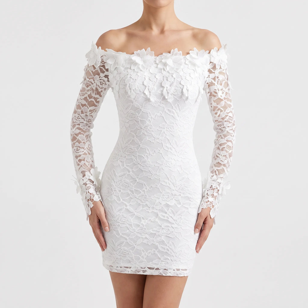 Mildred  - Off-The-Shoulder Textured Mini Dress