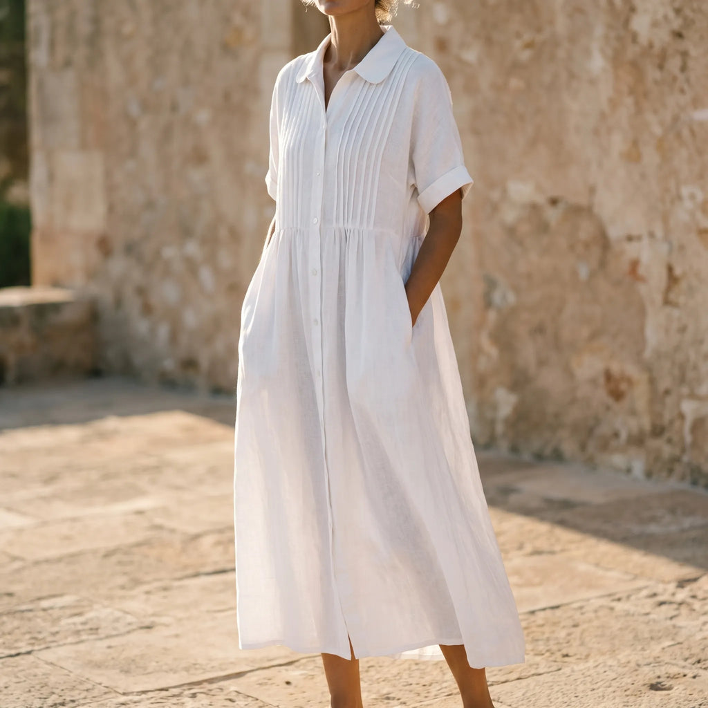 Mona  - Relaxed Fit Collared Midi Shirt Dress