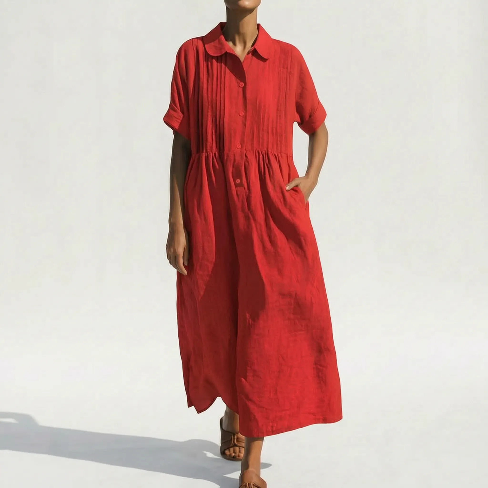 Mona  - Relaxed Fit Collared Midi Shirt Dress
