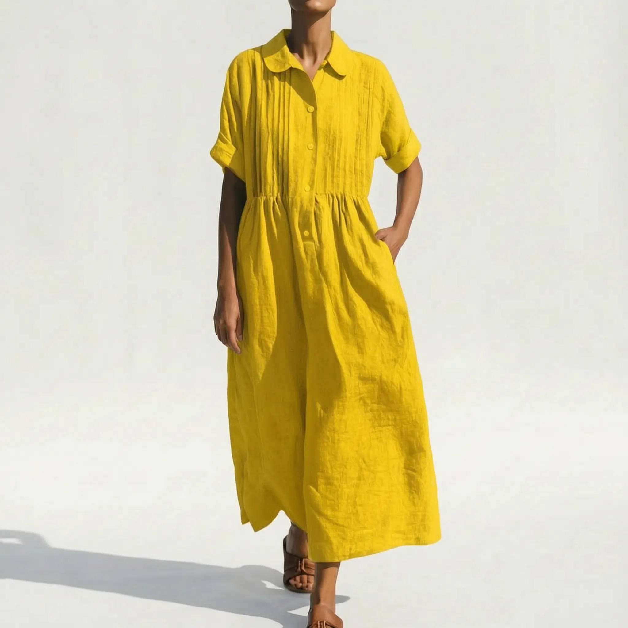 Mona  - Relaxed Fit Collared Midi Shirt Dress