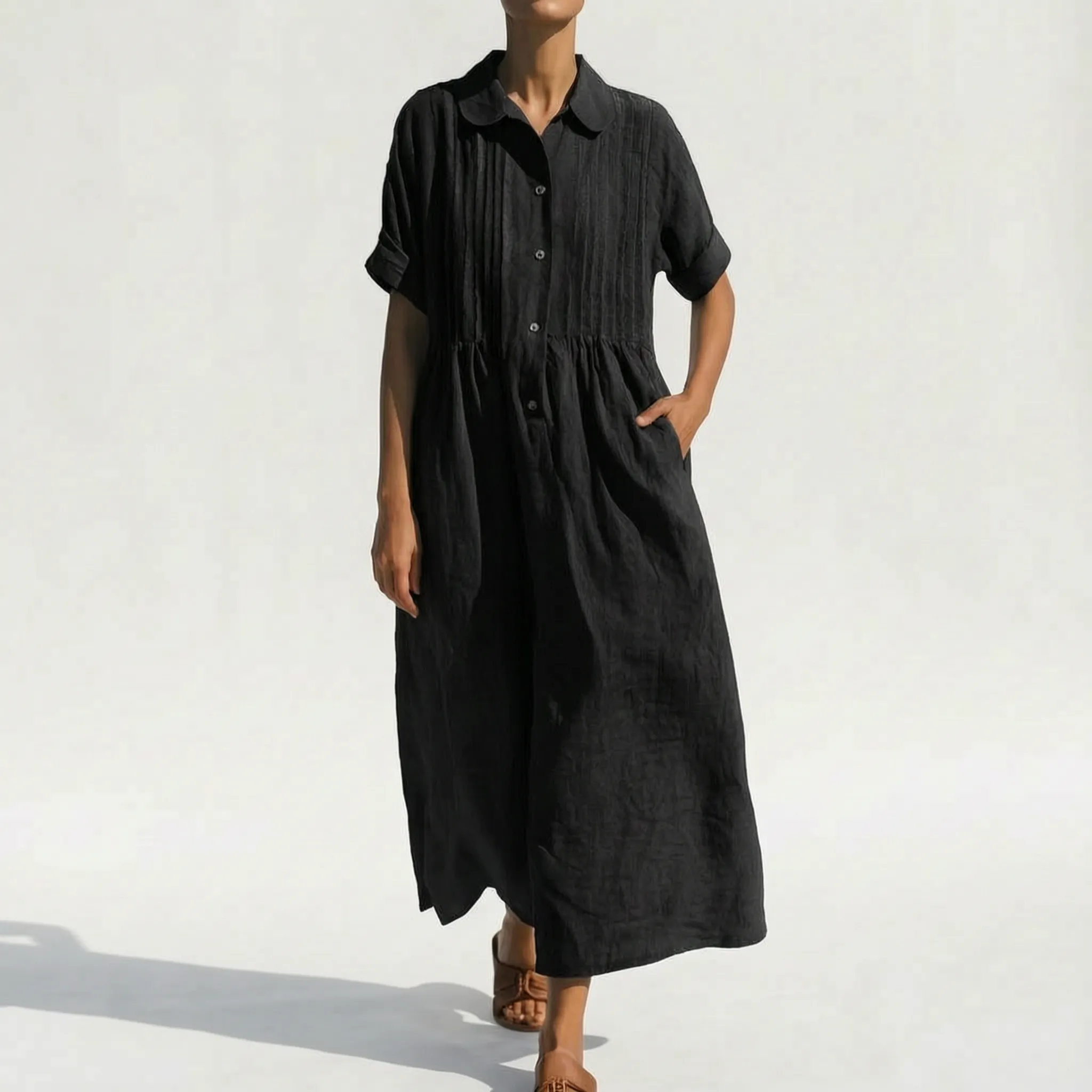 Mona  - Relaxed Fit Collared Midi Shirt Dress