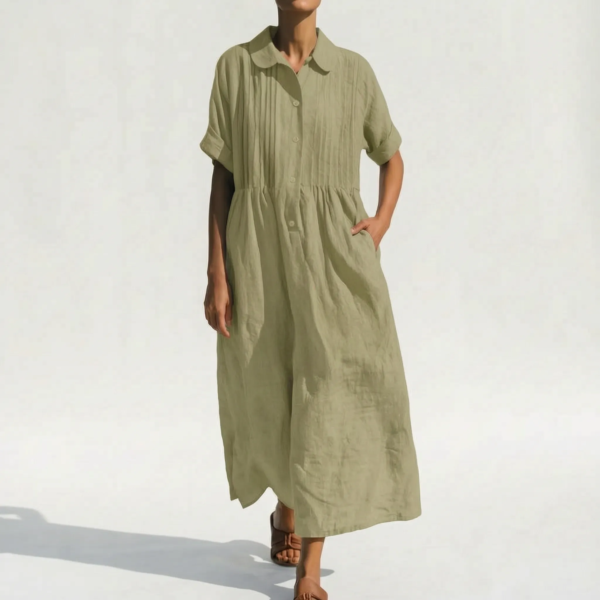 Mona  - Relaxed Fit Collared Midi Shirt Dress