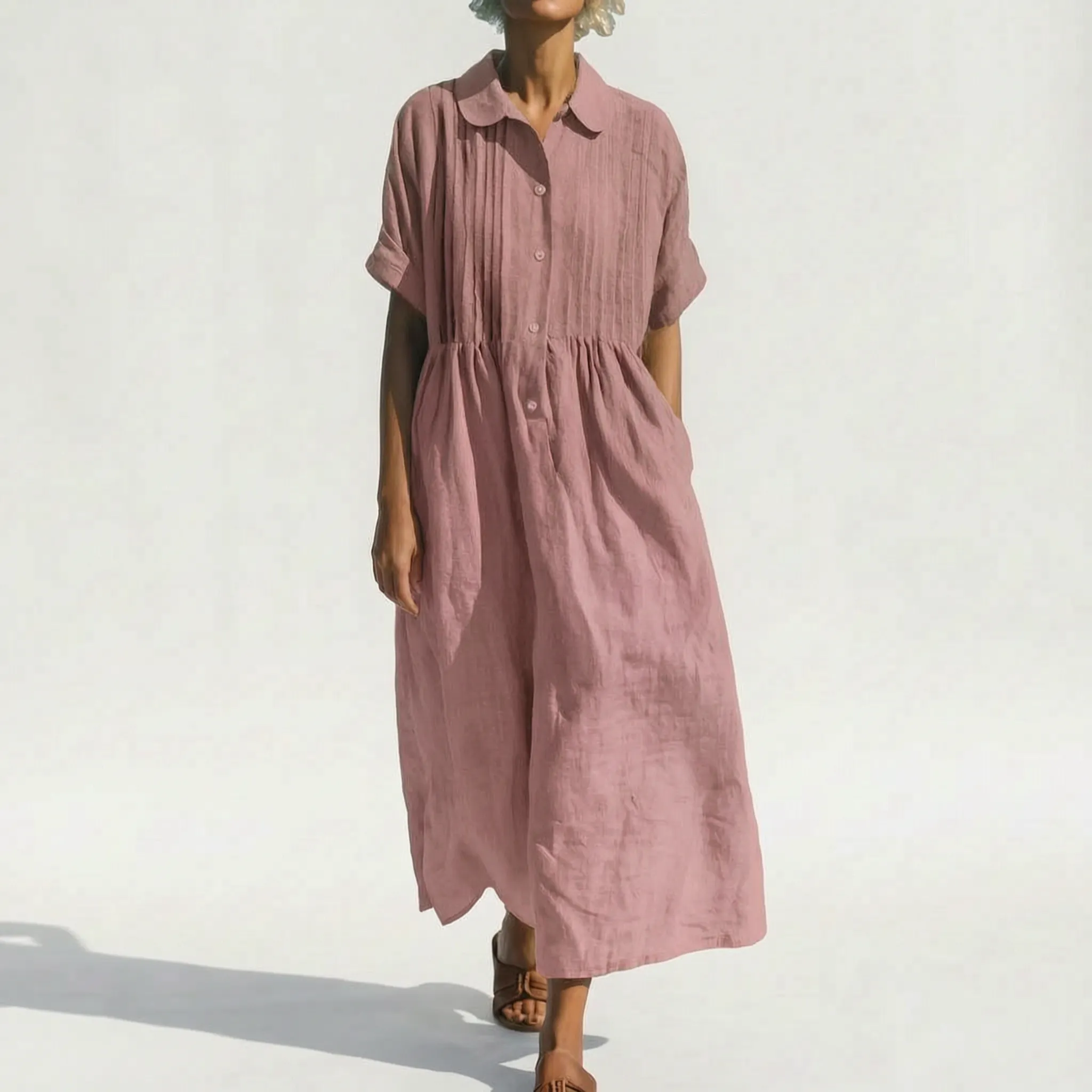 Mona  - Relaxed Fit Collared Midi Shirt Dress