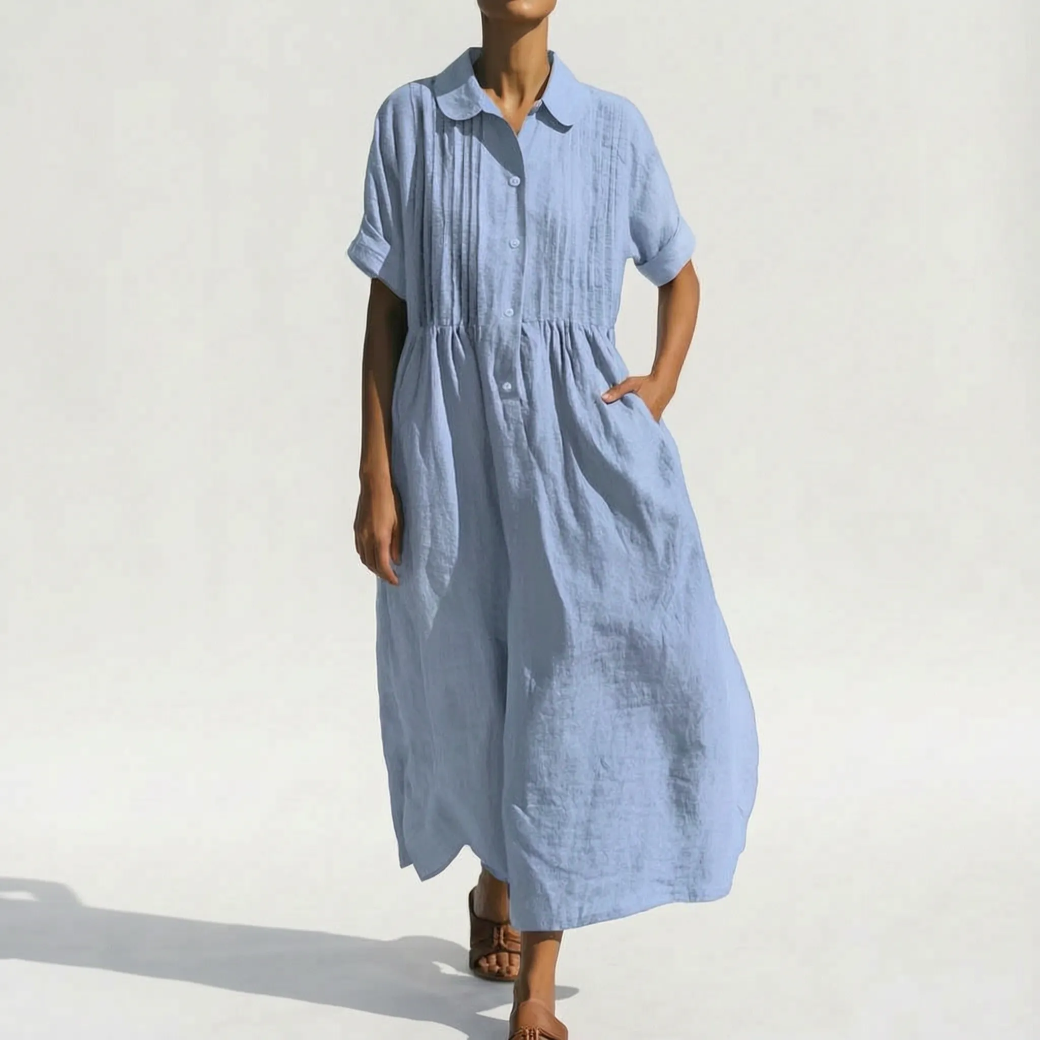 Mona  - Relaxed Fit Collared Midi Shirt Dress