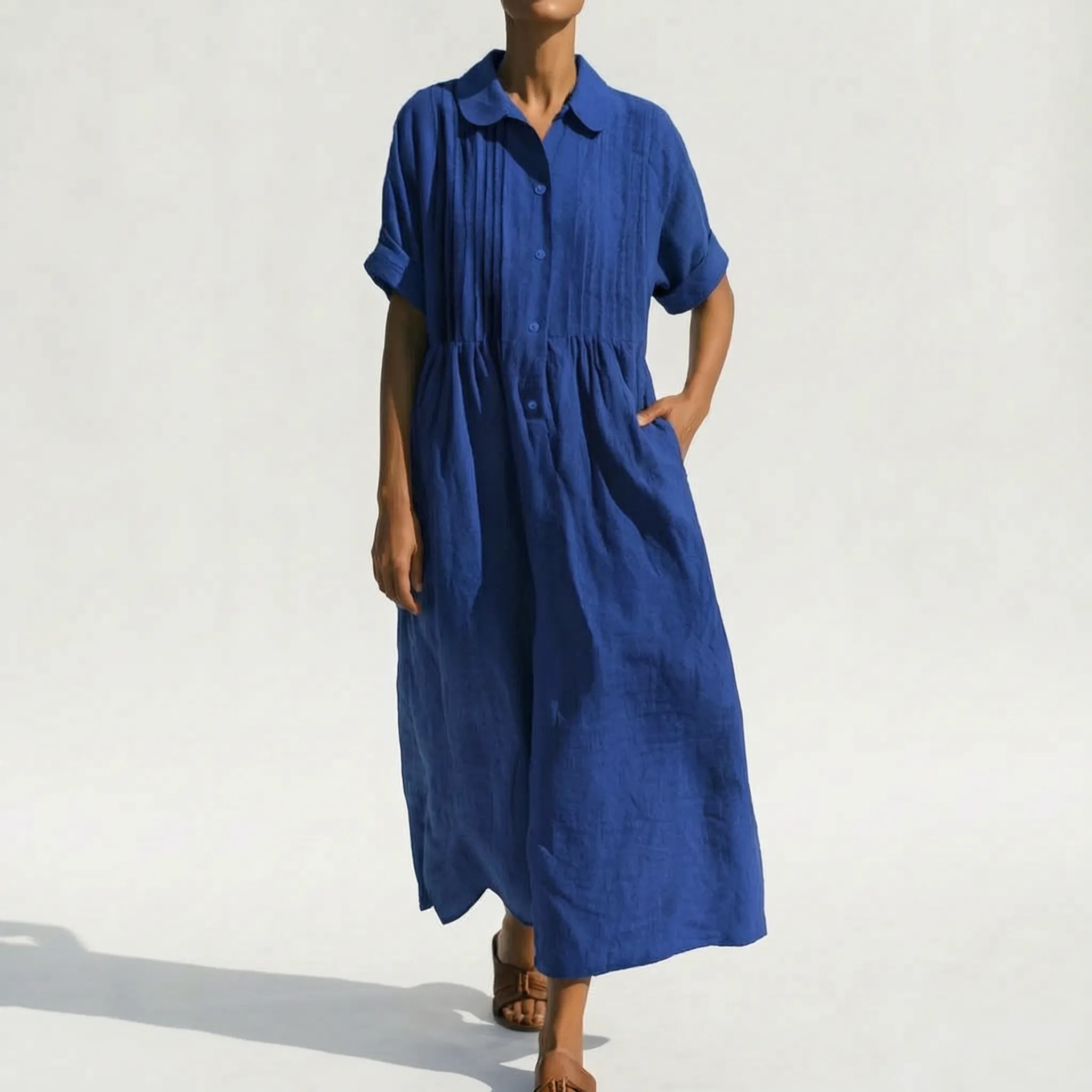 Mona  - Relaxed Fit Collared Midi Shirt Dress