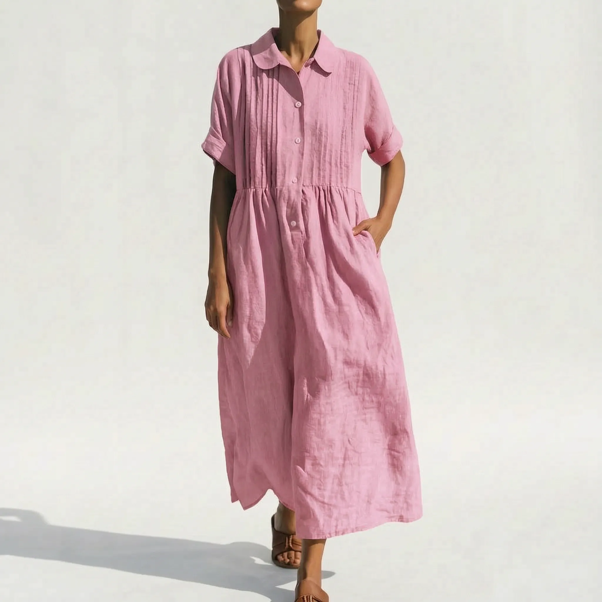 Mona  - Relaxed Fit Collared Midi Shirt Dress
