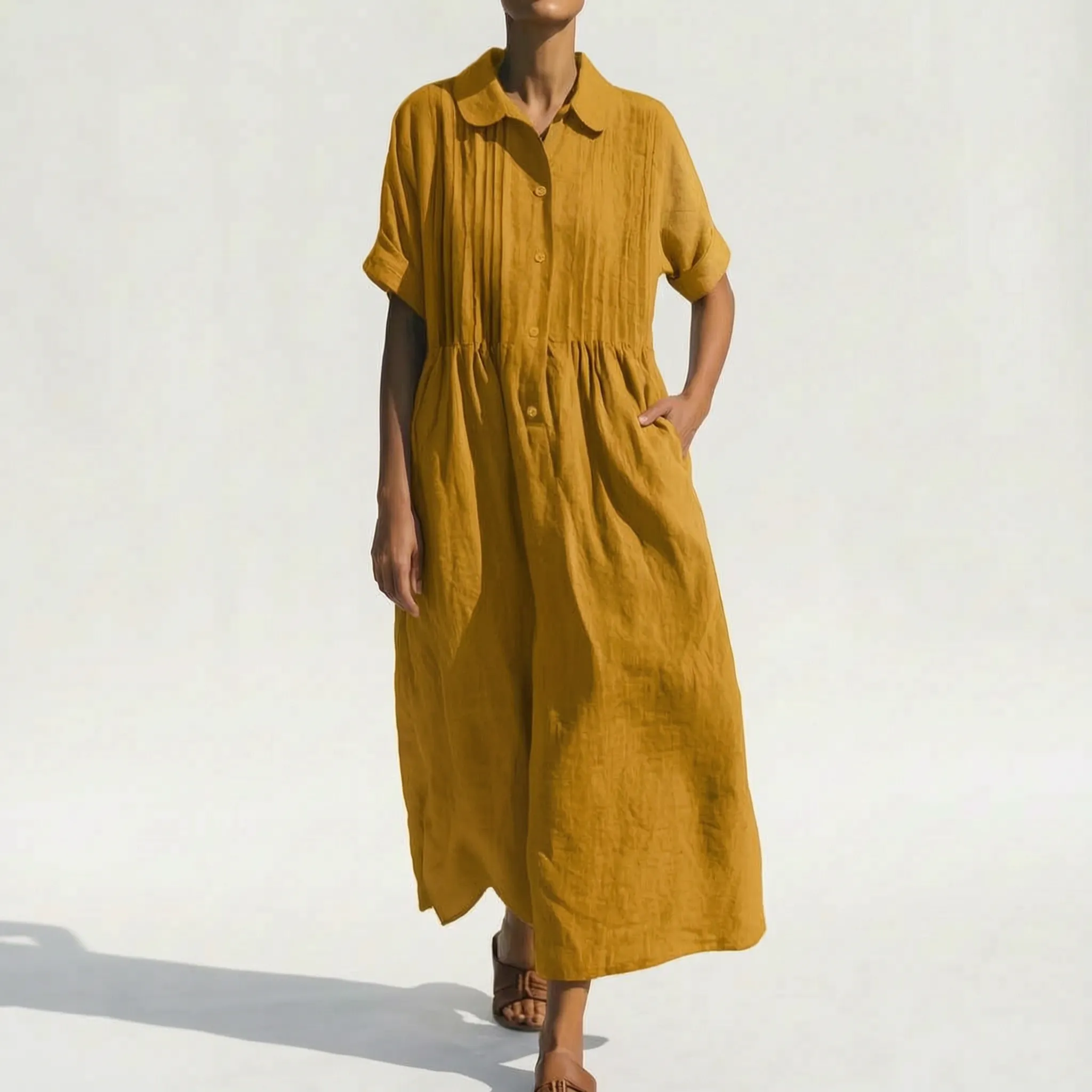 Mona  - Relaxed Fit Collared Midi Shirt Dress